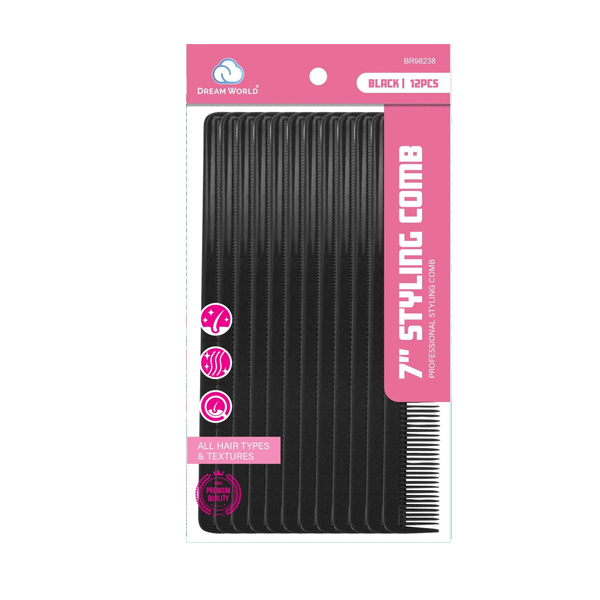 Dream World 7" Styling Comb Black - 12 PCS