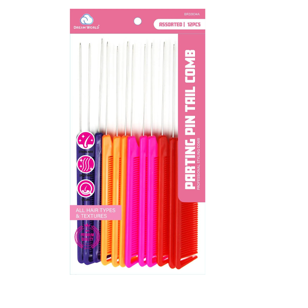 Dream World Parting Pin Tail Comb Assorted - 12 PCS