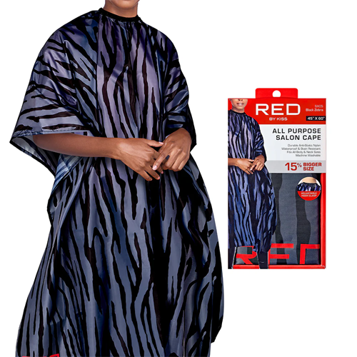Kiss Red All Purpose Salon Cape Black Zebra Nylon