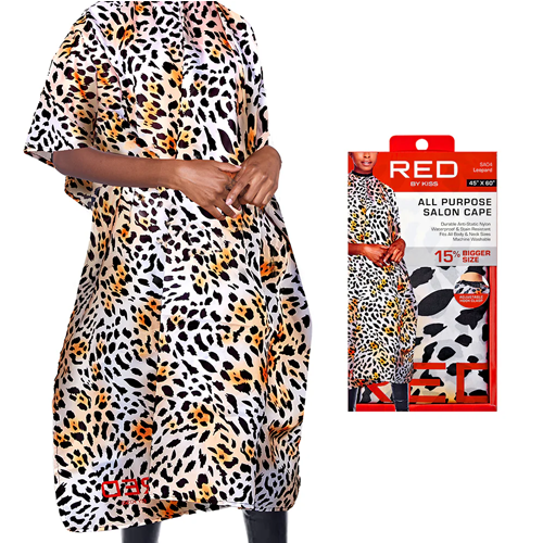 Kiss Red All Purpose Salon Cape Leopard Nylon